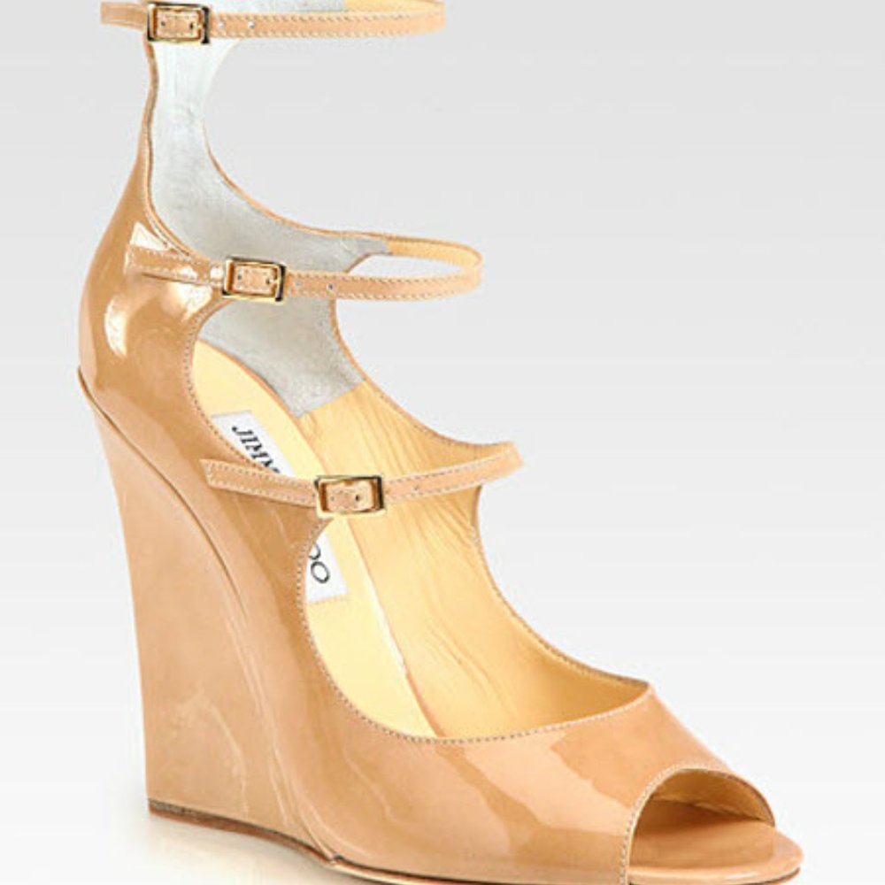 Jimmy Choo Giovanna Strappy Patent Leather Wedge Sandals